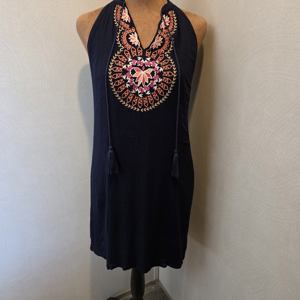 THML Navy Dress with Colorful Embroidery